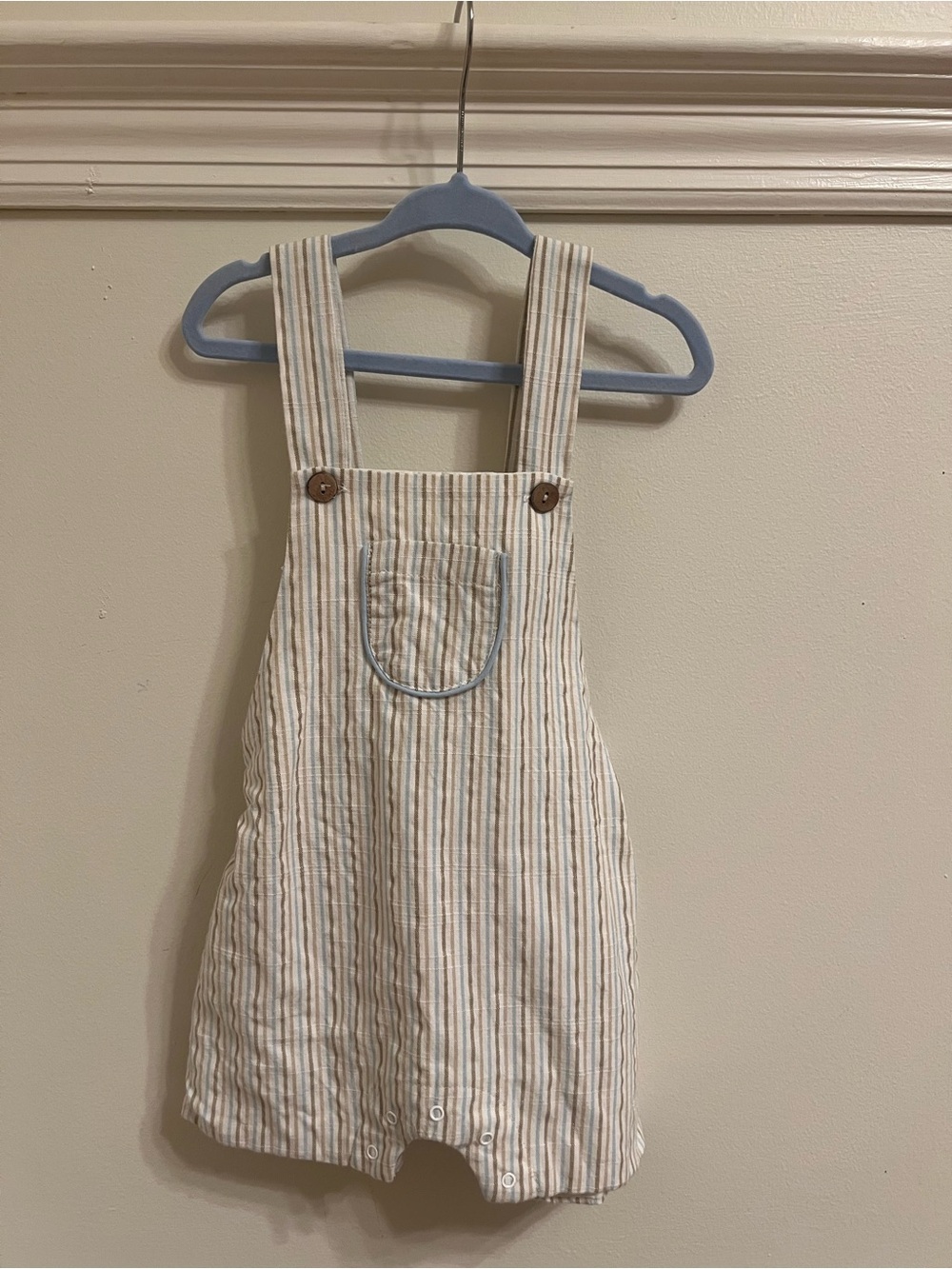 Pepa London Striped Cream & Blue Baby Overall Shorts Dungarees